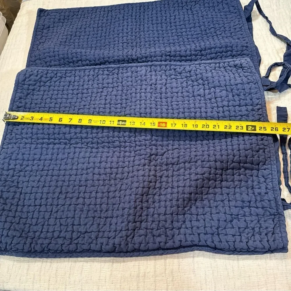 Pottery Barn Pick-Stitch Cotton Linen Set Of 2 Standard Shams Navy Blue